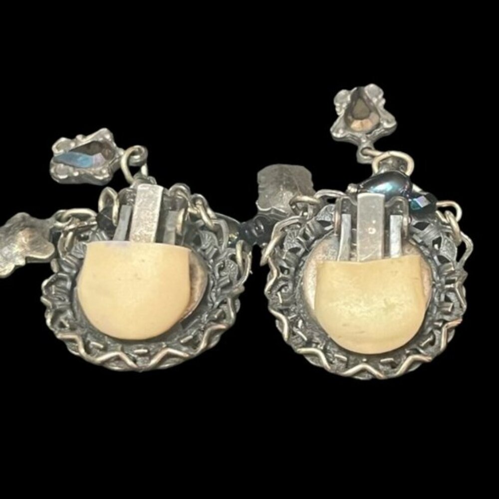 Vintage Banana Bob Silver Blue Iridescent Stone Starfish Dangle Clip On Earrings - Picture 8 of 11